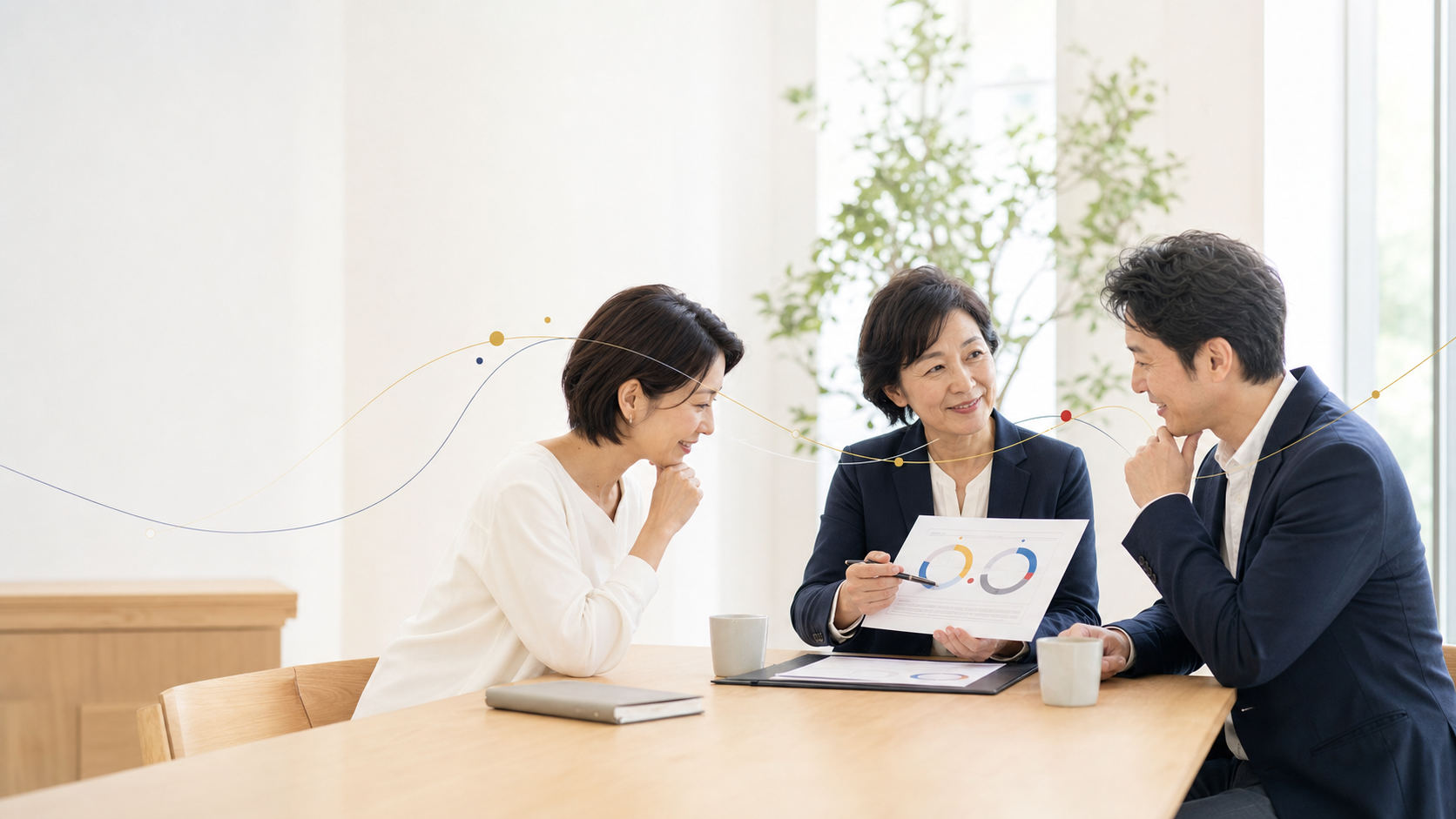 コミュニケーション診断の結果を見ながら対話する三人の利用イメージ